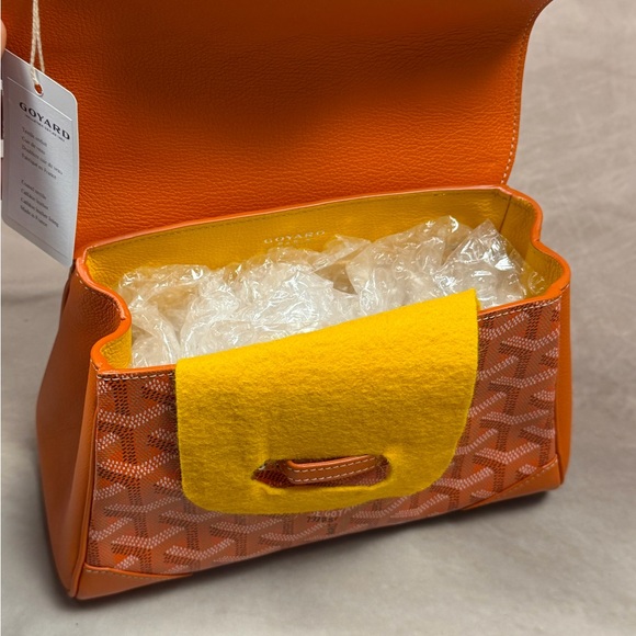 GOYARD SAIGON SOUPLE MINI ORANGE LEATHER & GOYARDINE CANVAS BAG - NEW W DUST BAG - Picture 10 of 12